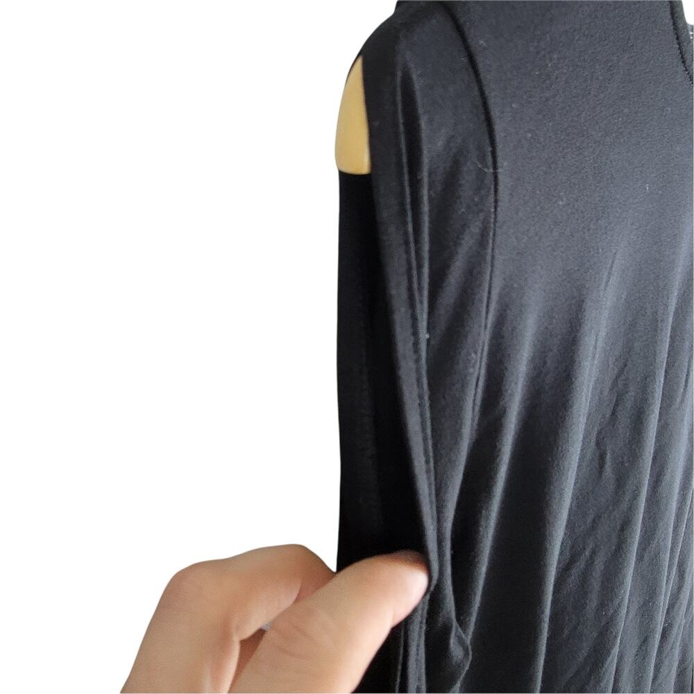 Eileen Fisher Crew Neck Cold Shoulder Slit Sleeve Top Black Size XS - Picture 5 of 6